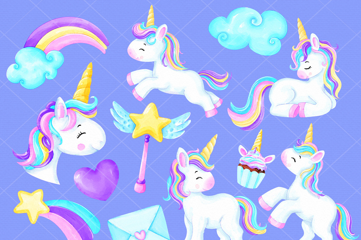 Watercolor Unicorn Clipart PNG Set, an Animal Illustration by MiracleArtAndDesign (Photo 2 of 5)