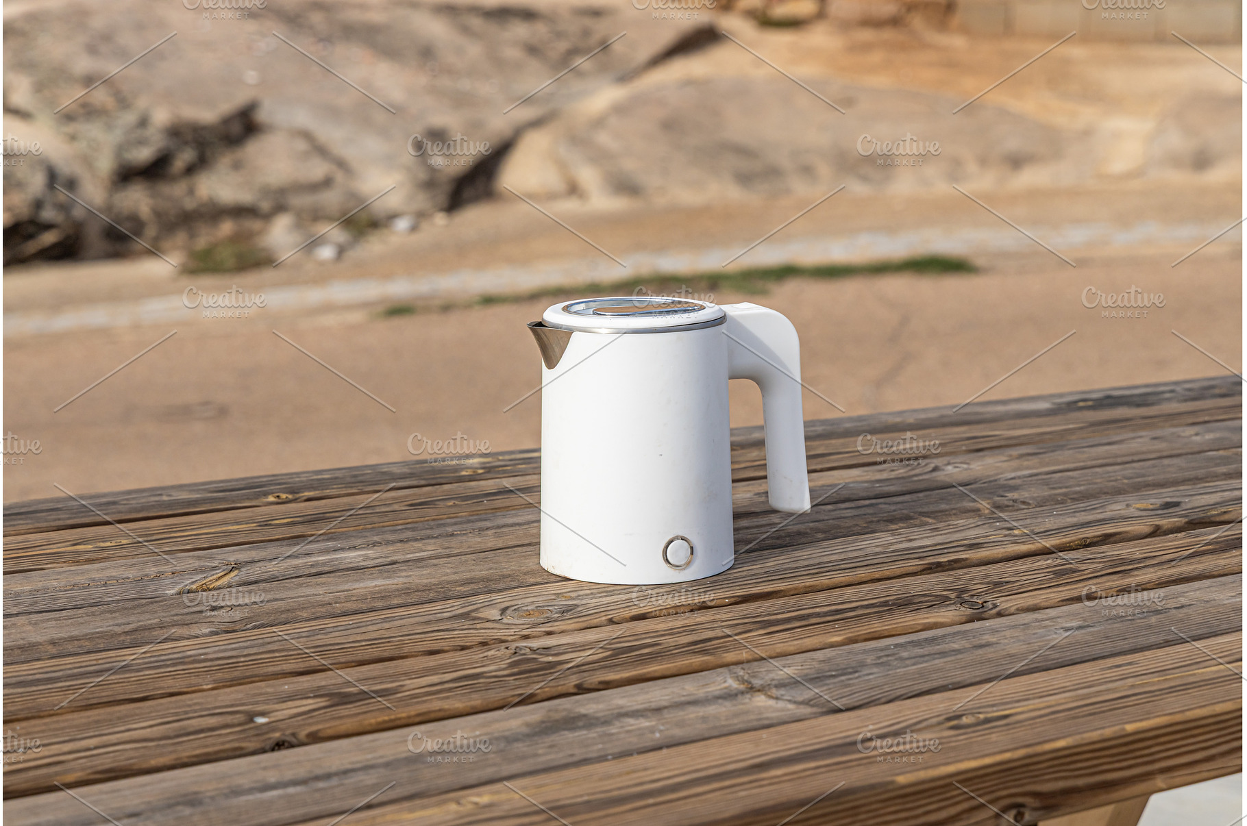 White electric kettle on the gray, a Food & Drink Photo by Illustrations&photos