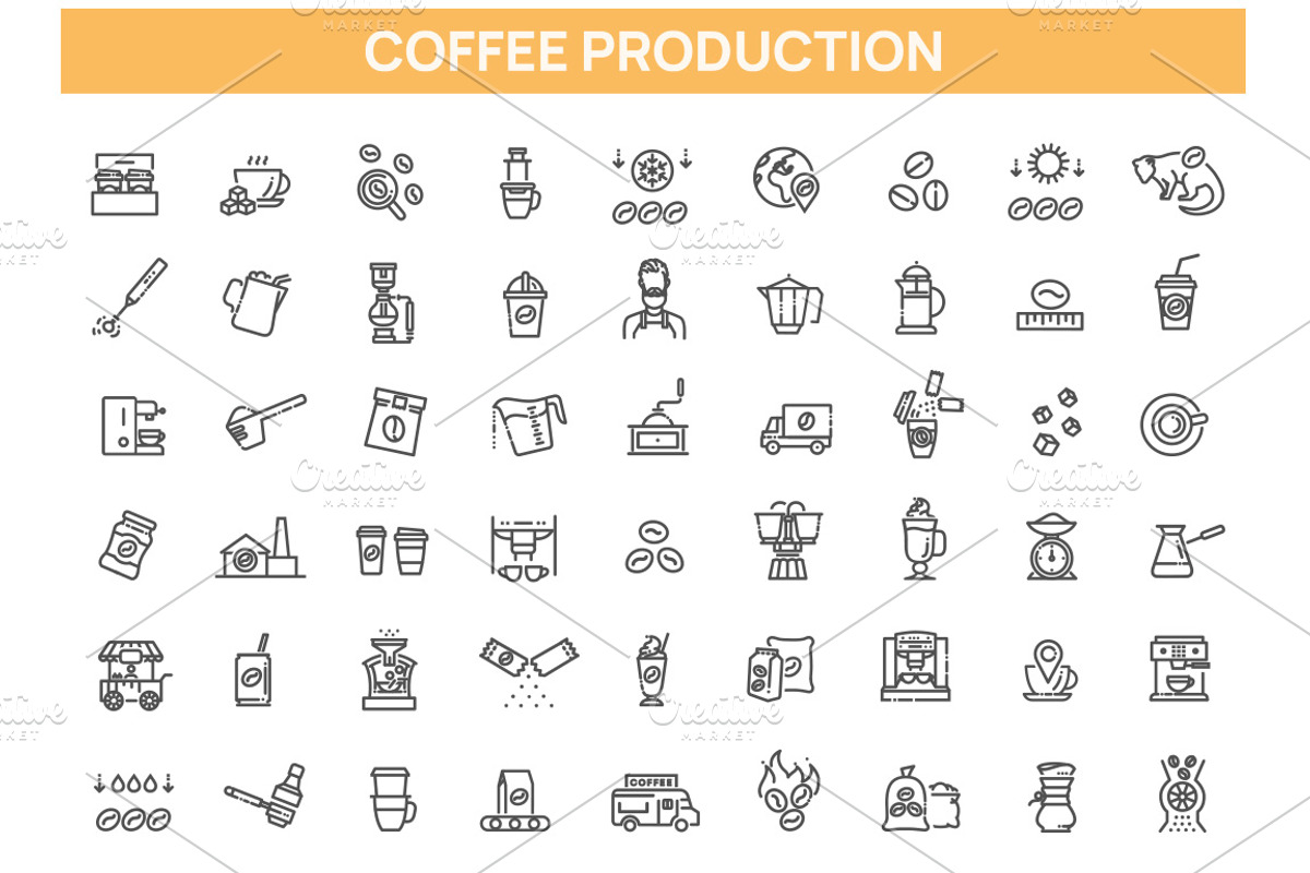 Set of Coffee Production icons, an Outline Icon by Tettygreen (Photo 1 of 2)