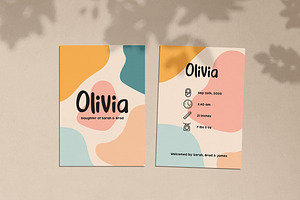 Olivia a newborn announcement card