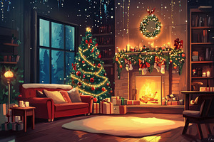 Cozy holiday living room with Christ, a Photo by Tanuart