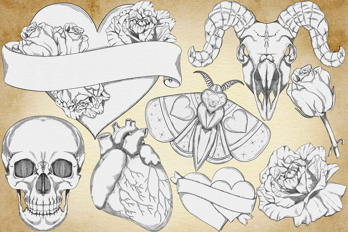 Valentines Vintage Gothic clipart, a Seasonal Illustration by Happy Sloth Graphics (Photo 4 of 9)