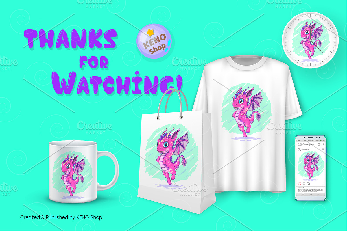 Colorful cartoon dragon. Tshirt, PNG, an Animal Illustration by KENO Mascots (Photo 4 of 4)