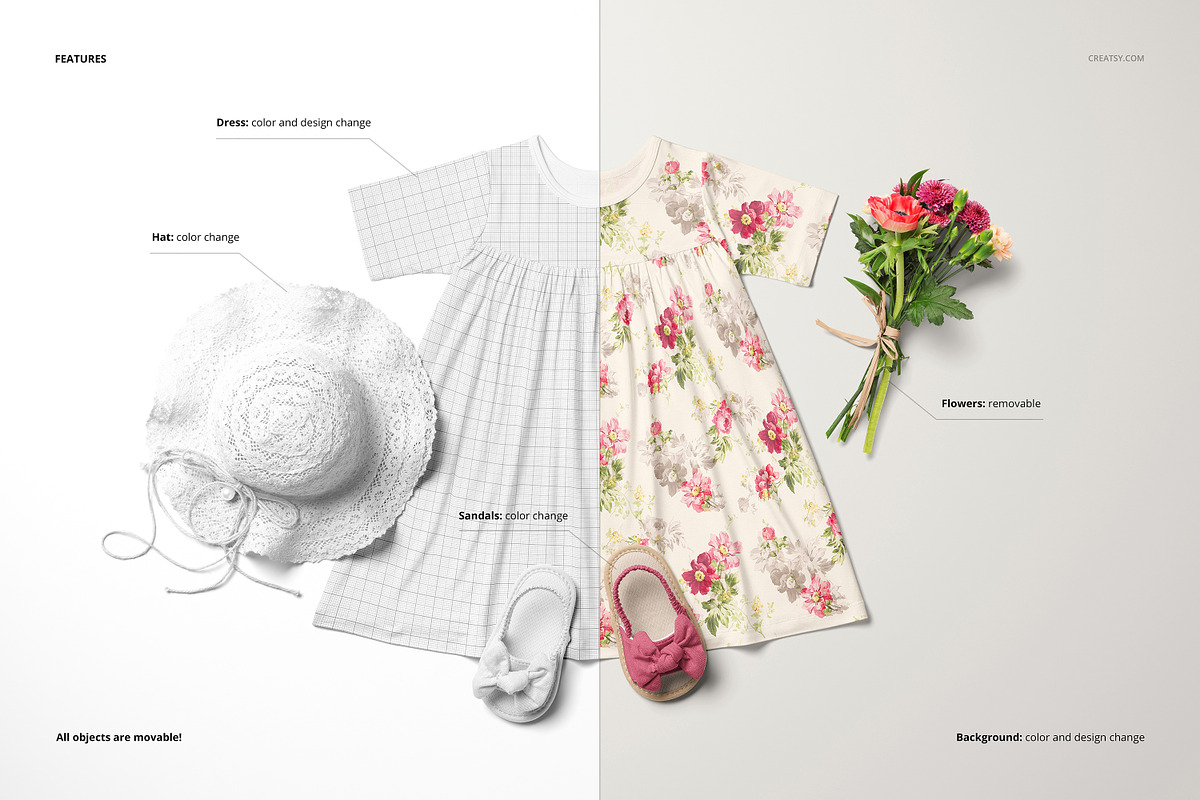 Short Sleeve Swing Dress Mockup Set, a Shirt Mockup by creatsy5 (Photo 3 of 10)