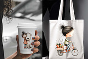 Whimsical Girl & Dog Love Clipart, a Graphic by one-touch (Thumbnail 2 of 16)