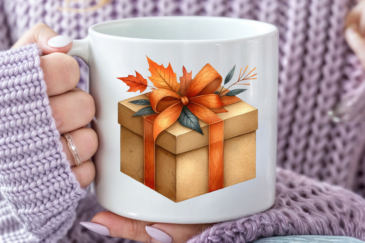 Watercolor Autumn Gift Box Clipart, an Illustration by Rose Art (Photo 5 of 7)
