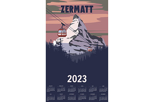 Monthly Calendar 2023 Year Zermatt