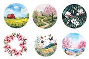 Watercolor Spring Landscapes Round, an Illustration by CreationArt (Thumbnail 5 of 5)