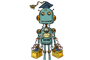 Vintage robot learning. AI with a, a Technology Illustration by rogistok