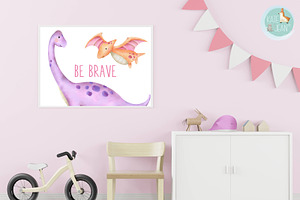 Girly Dinosaurs Watercolor Clipart