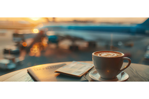 Travel concept with coffee, passport, a Transportation Photo by piter.goskov