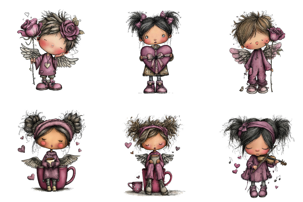 whimsical cupid valentine clipart, an Illustration by CreationArt (Photo 3 of 5)
