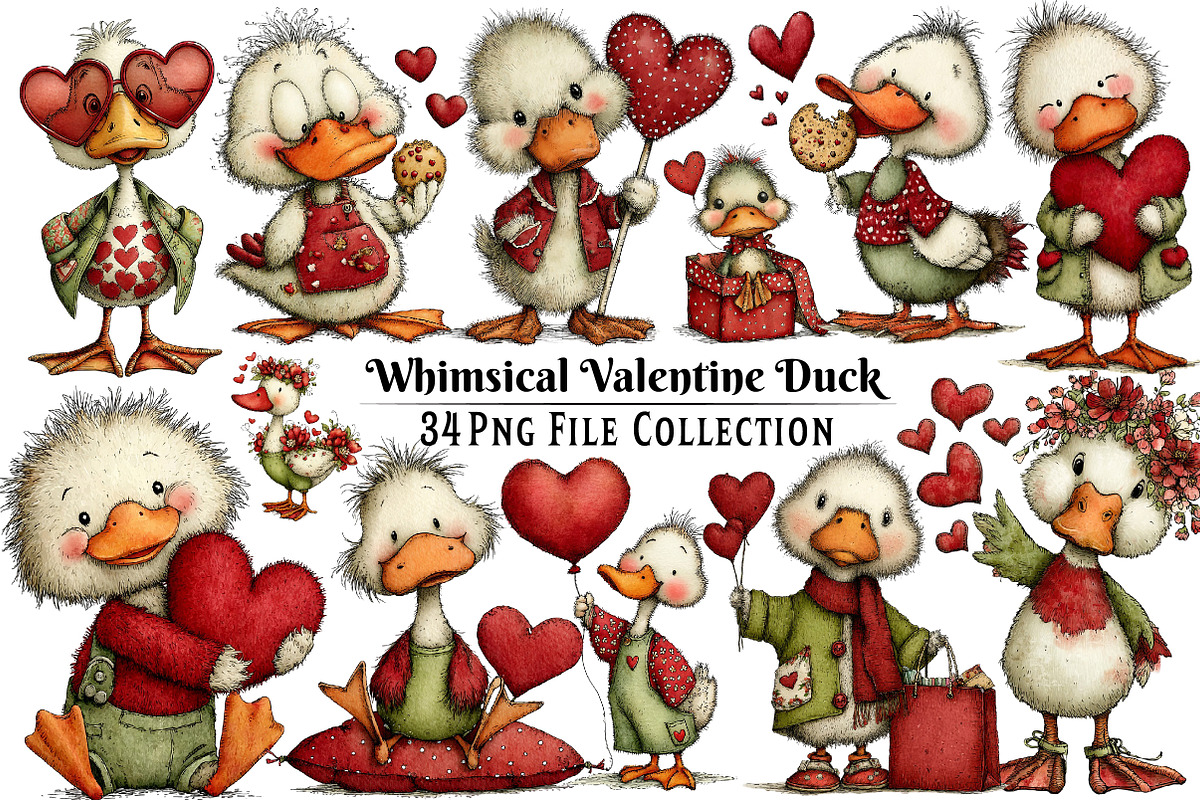 Whimsical Valentines Duck Clipart, an Illustration by Dream Creation (Photo 1 of 7)