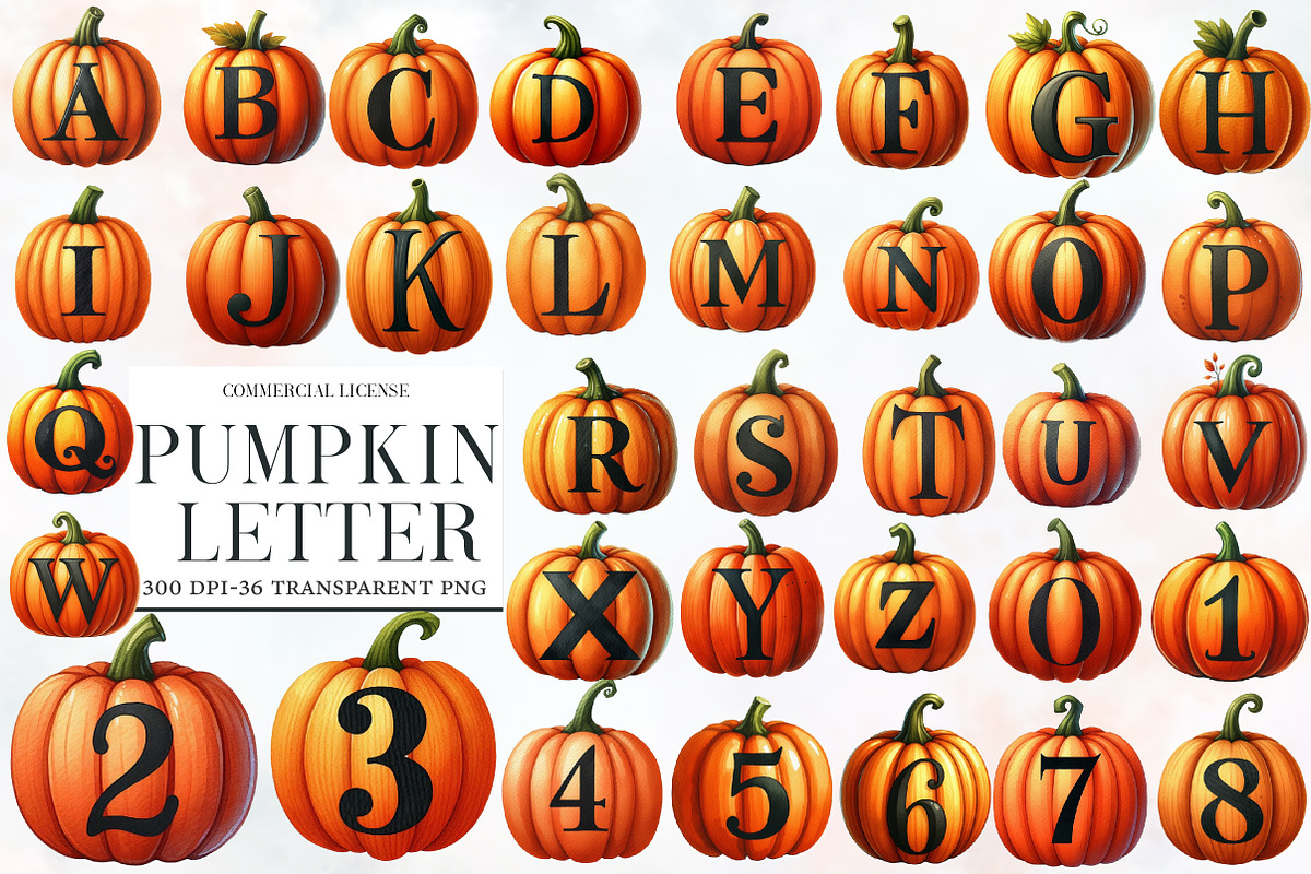Pumpkin Letter Sublimation Bundle, an Illustration by Designworld (Photo 1 of 5)