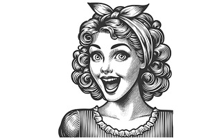Excited retro woman with surprised, a Person Illustration by AlexArt
