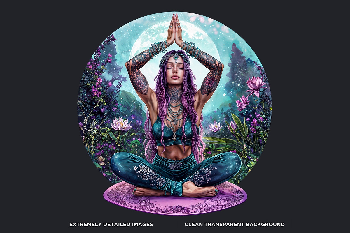 Boho woman meditating Clipart set, a Person Illustration by ThatsDesignArt (Photo 3 of 10)