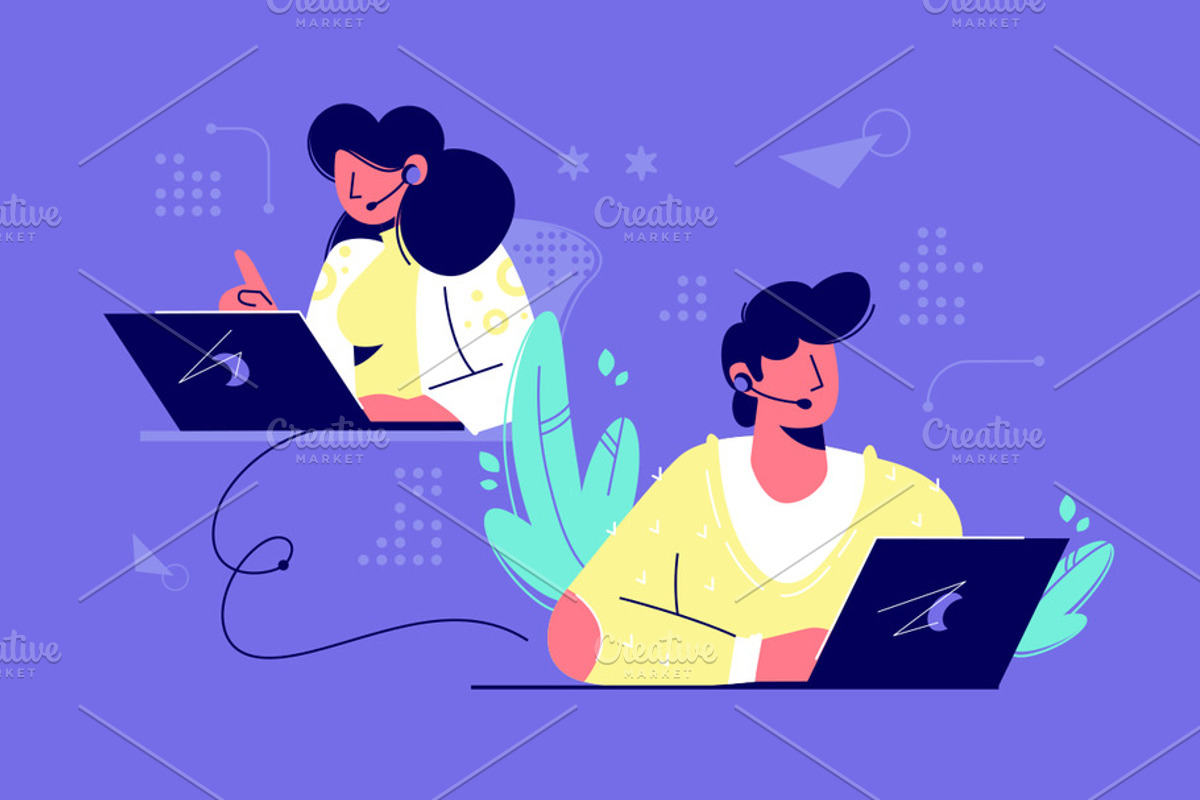 Call center assistants, a Decorative Illustration by Evanat Illustrations