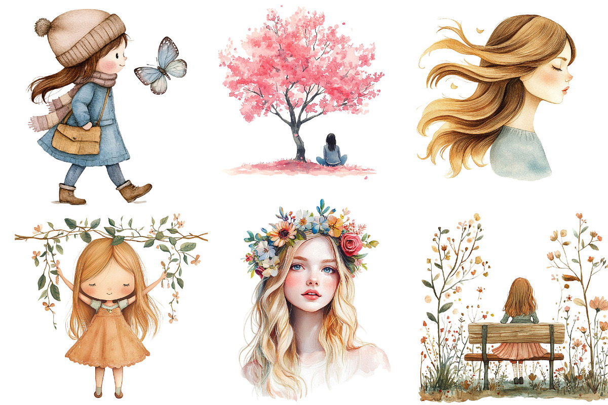 Whimsical Cute Girl Clipart, an Illustration by Designking (Photo 4 of 4)