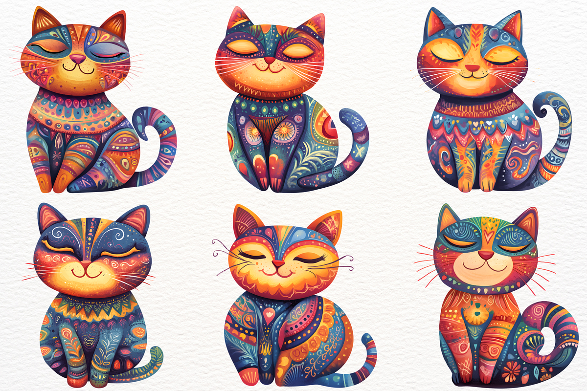 Boho Cat Clipart Folk Kitten PNG, an Animal Illustration by SugarCloudStudioArt (Photo 4 of 4)