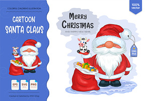 Santa Claus with a bull. Tshirt, PNG, a Decorative Illustration by KENO Mascots