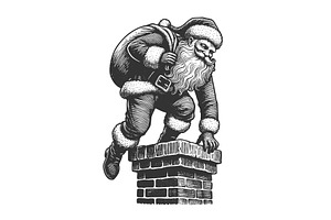 Santa Claus climbing into chimney, an Illustration by AlexArt
