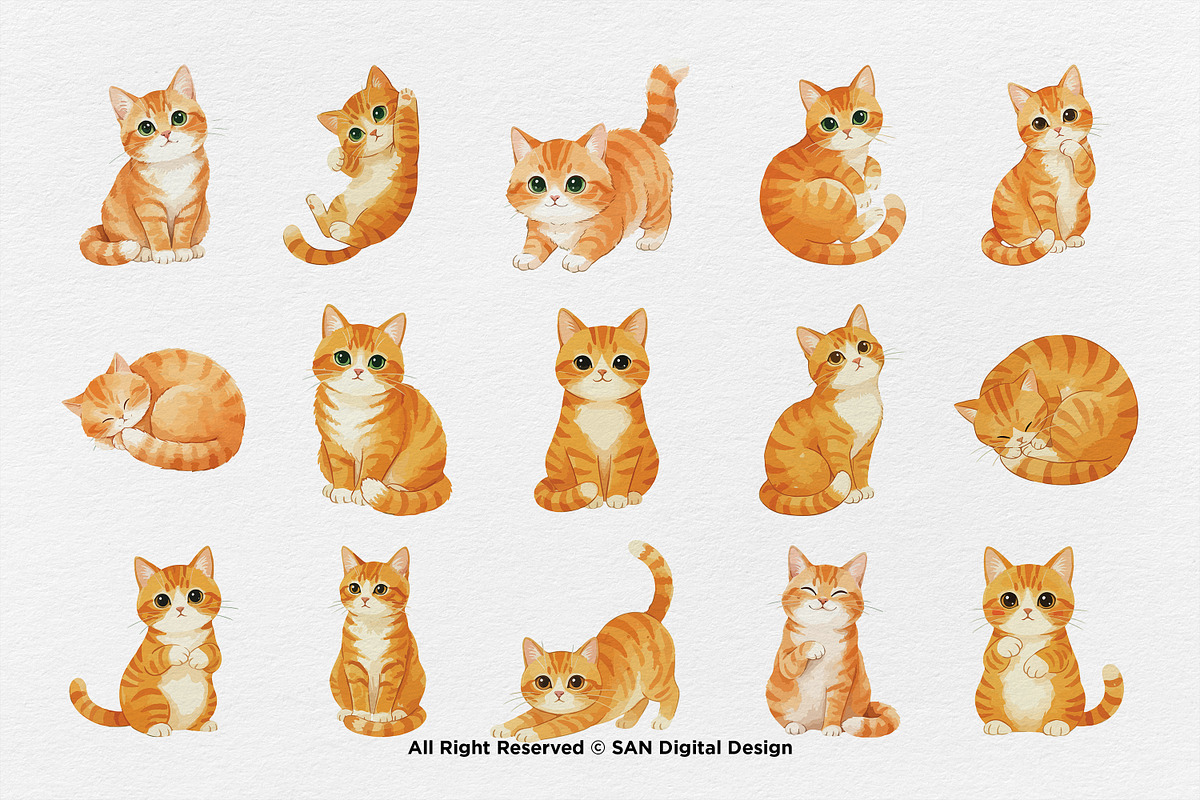 15 Bundle Watercolor Orange Kitten, an Animal Illustration by Morspective (Photo 8 of 8)