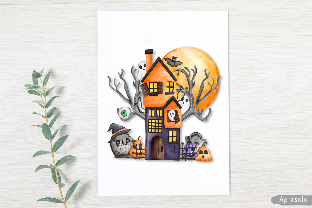 Haunted House Halloween Clipart, a Decorative Illustration by Apixsala (Photo 11 of 14)