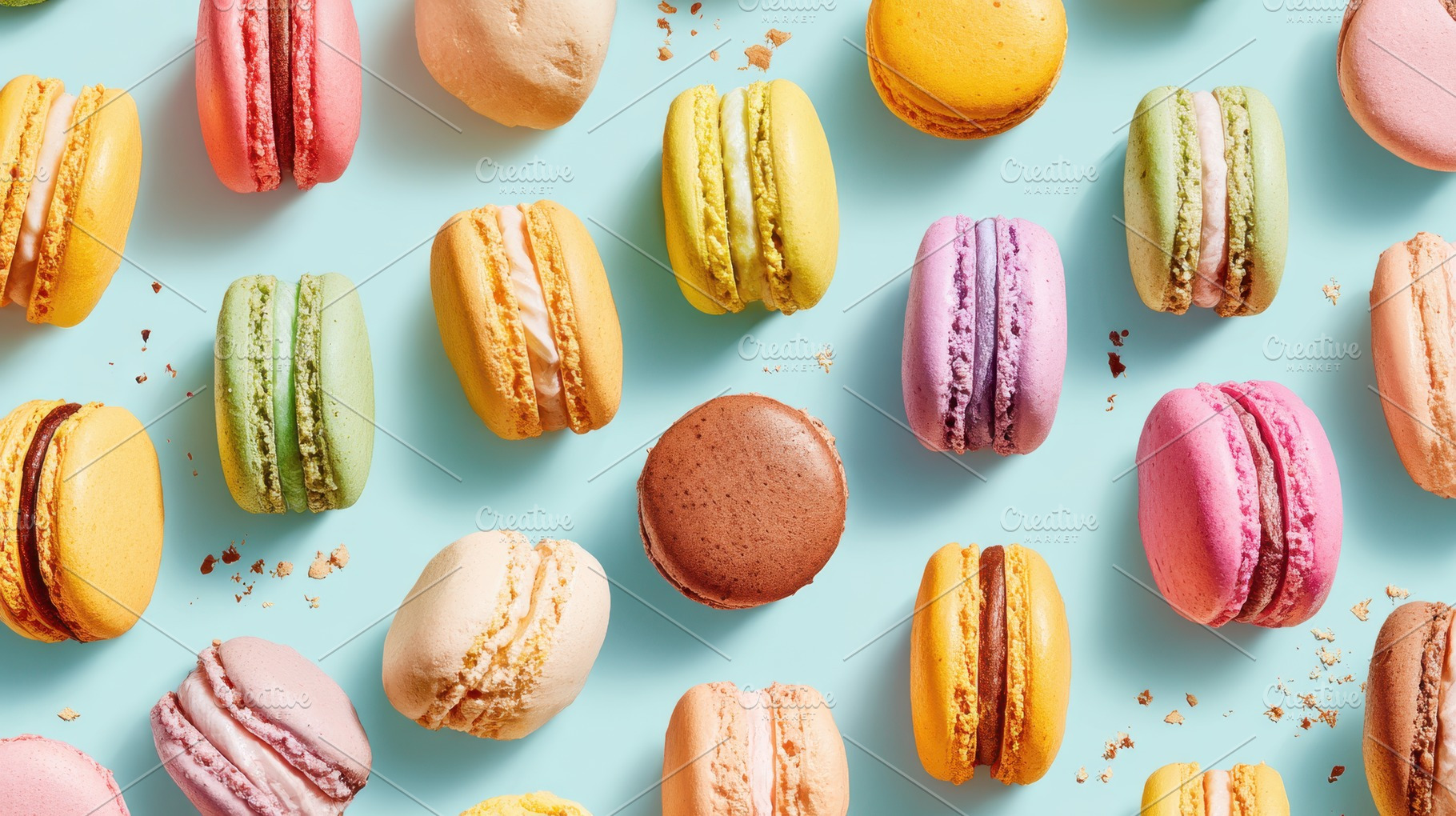 Colorful sweet macarons, closeup, a Food & Drink Photo by AlyaAnd