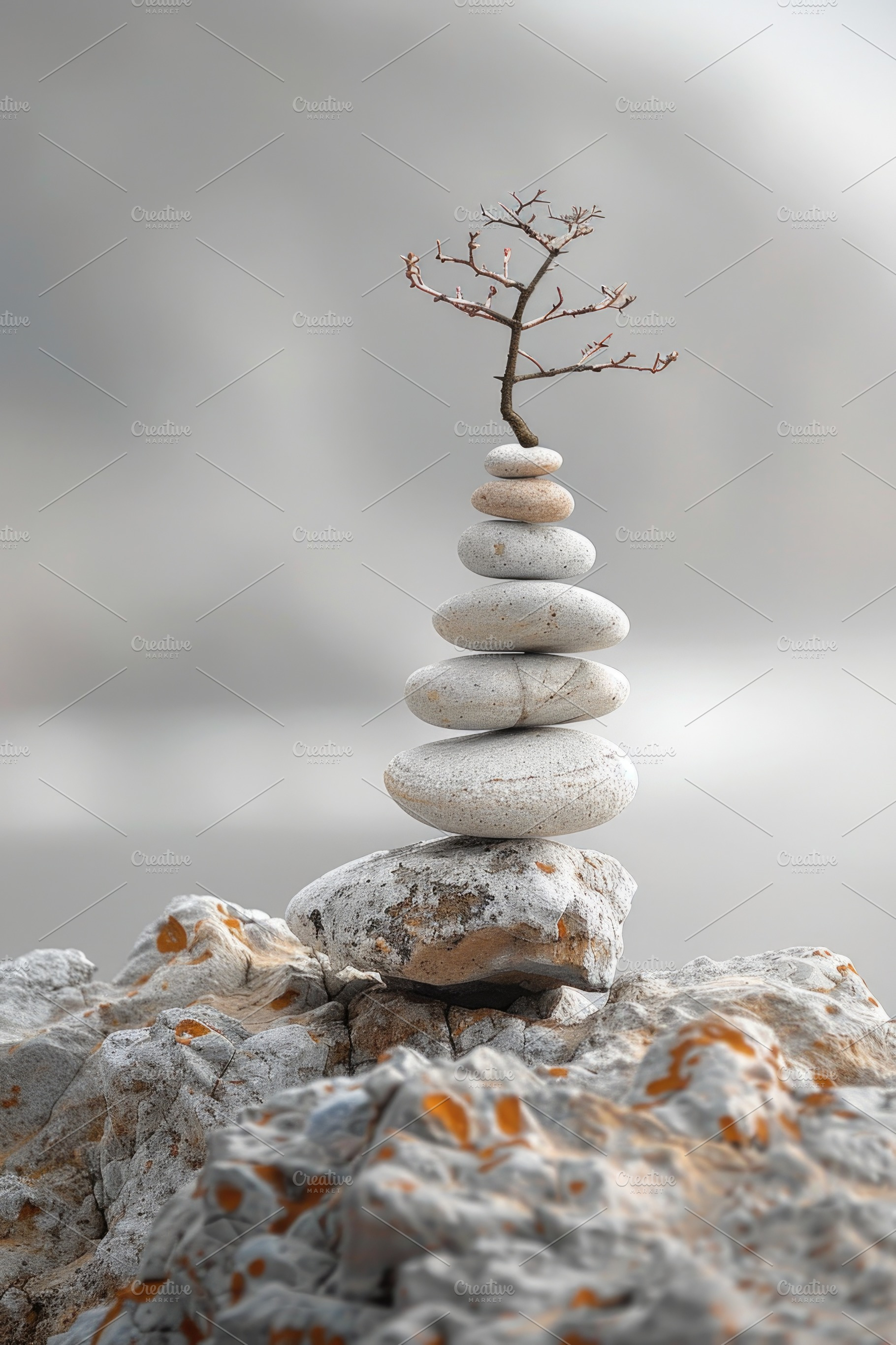 Stacked stones with small tree on top, balance and growth concep, an Abstract Photo by José Manuel Gelpi