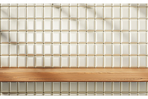 3d Wood Shelf On Pastel Beige Wall