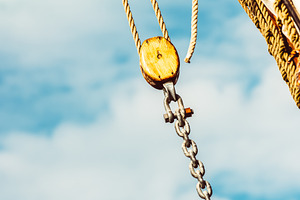 Sailboat rigging details against, a Photo by Dvoevnore photos
