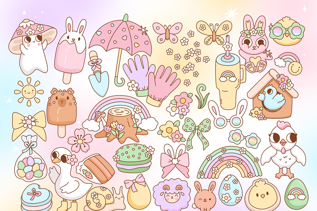 Cute Groovy Spring Clipart Bundle, a Seasonal Illustration by Huxmay (Photo 3 of 7)