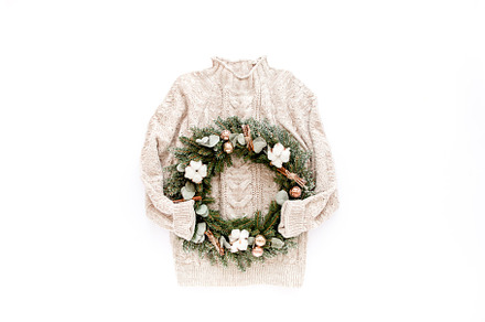 Christmas wreath stock photo containing floral and sweater, a Holiday Photo by K.Decor