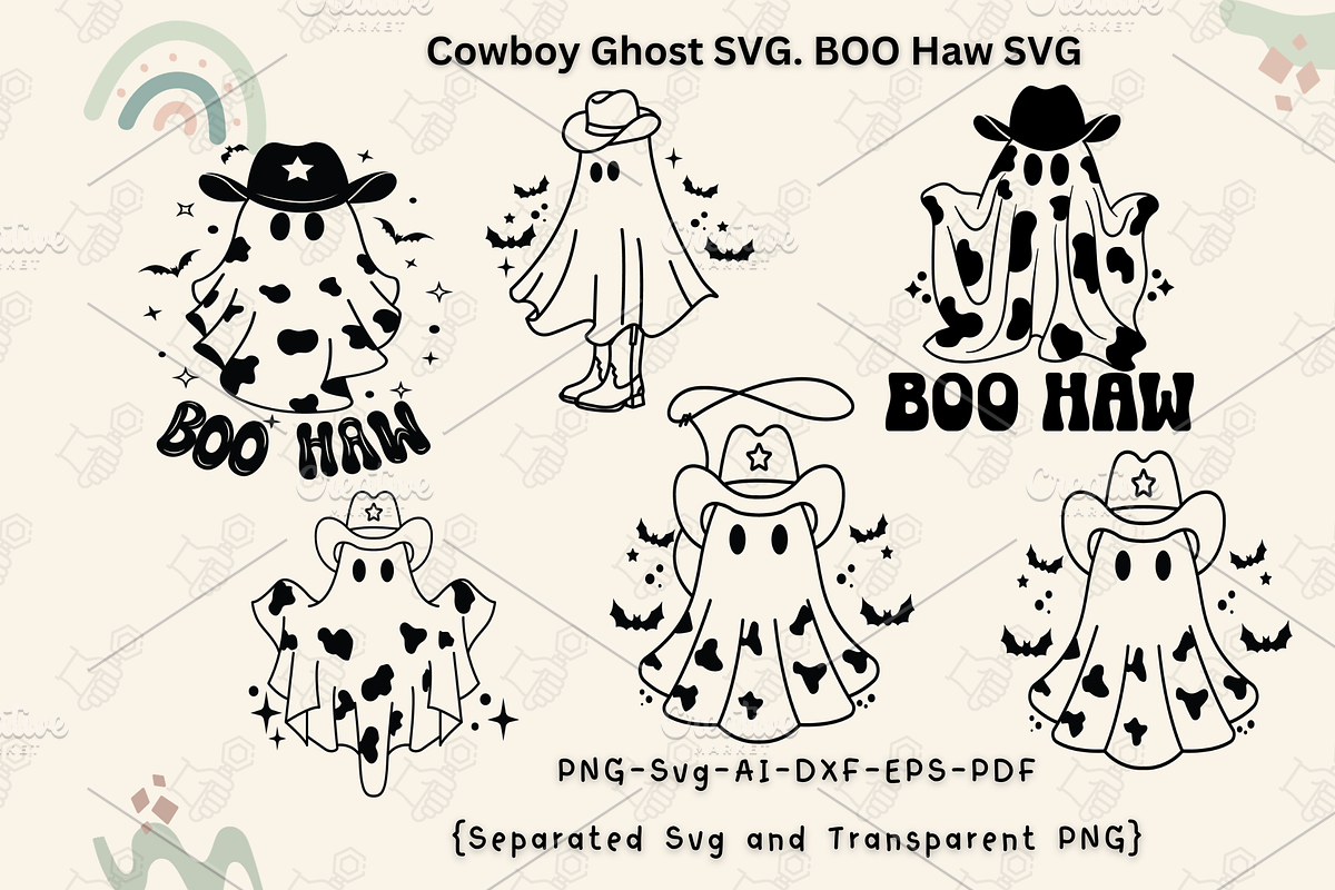 Cute Cowboy Ghost SVG, BOO Haw SVG, an Object Illustration by Cheerful World (Photo 1 of 3)