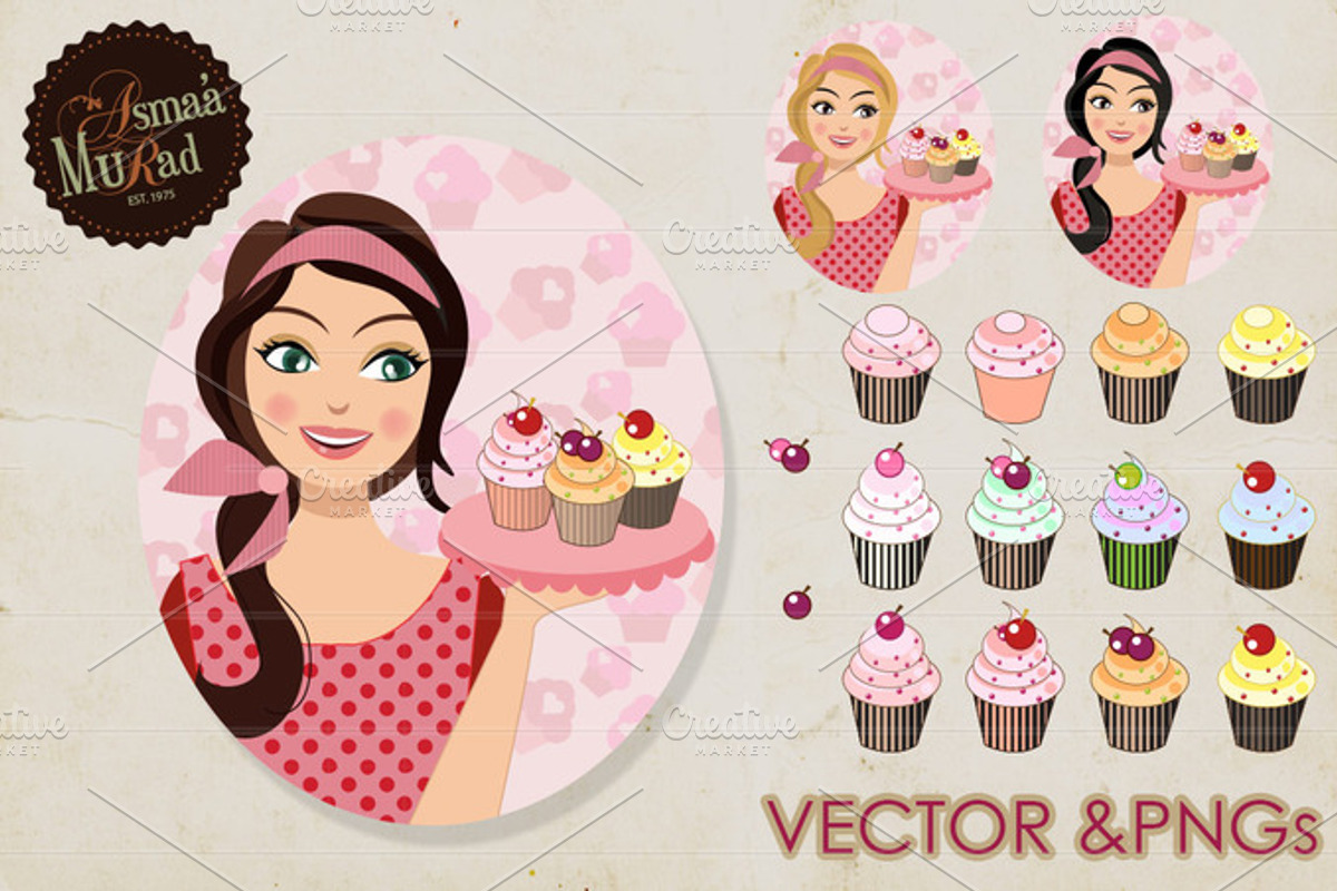 Baking Clipart Baker Woman character, a Food Illustration by artinspirestudio