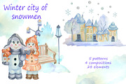 Watercolor Winter city of snowmen, a Decorative Illustration by Watercolor arts (Thumbnail 1 of 6)