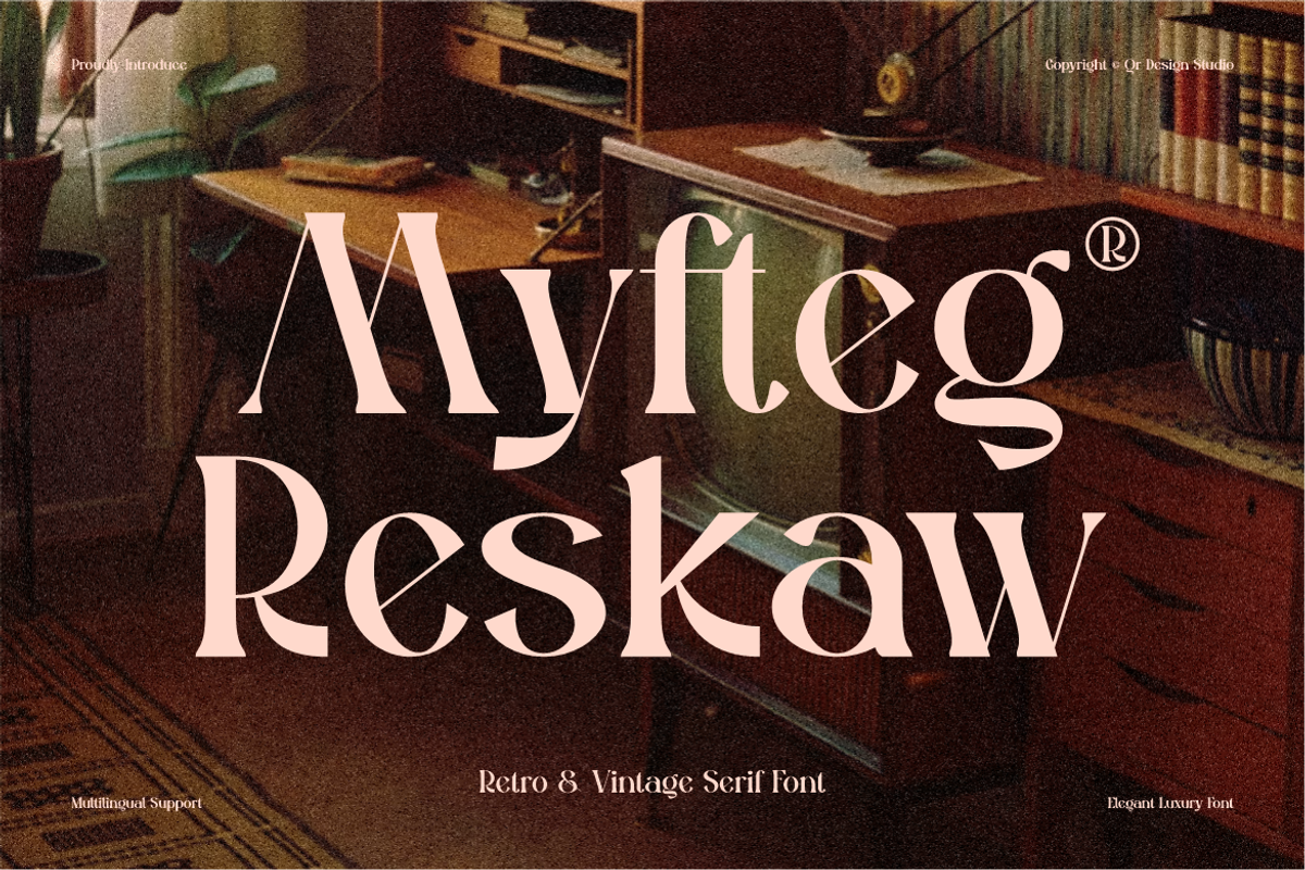 Myftag Reskow - Retro Serif Font, a Serif Font by QR Design Studio (Photo 1 of 13)