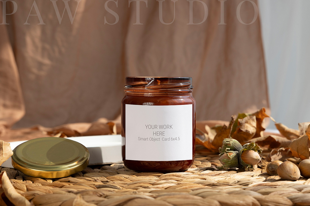 Autumn Candle Mockup Label fall2, an Advertising Mockup by PawMockups (Photo 2 of 10)