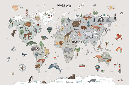 Animals World Map, an Animal Illustration by GooseFrol