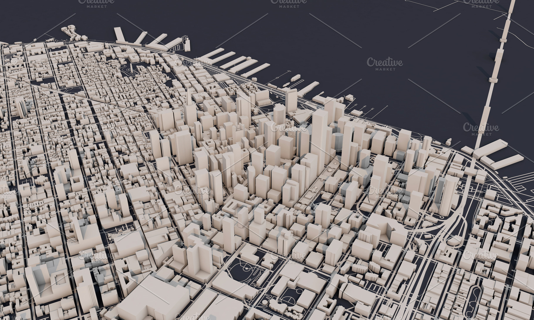 San francisco city map 3d rendering containing san francisco, california, and, an Architecture Photo by ink drop