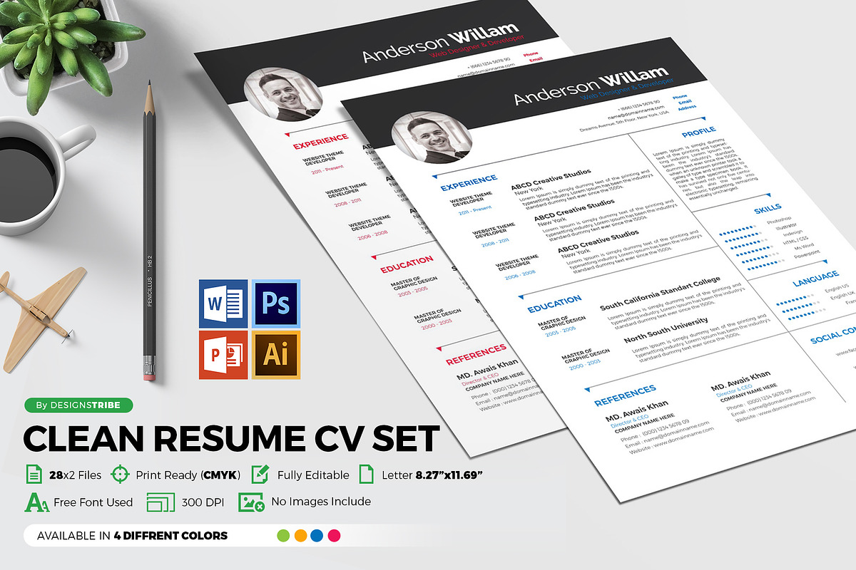 Resume CV with Word & PPT, a Resume Template by Design'sTRIBE