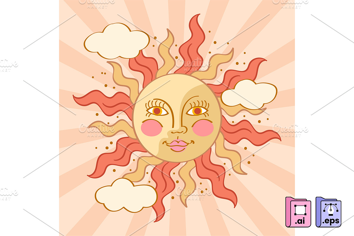 Retro Hand Drawn Sun, a Seasonal Illustration by MISS CHATZ (Photo 1 of 3)