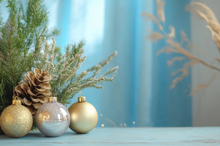 Sparkling holiday decorations arrang, a Photo by Tanuart