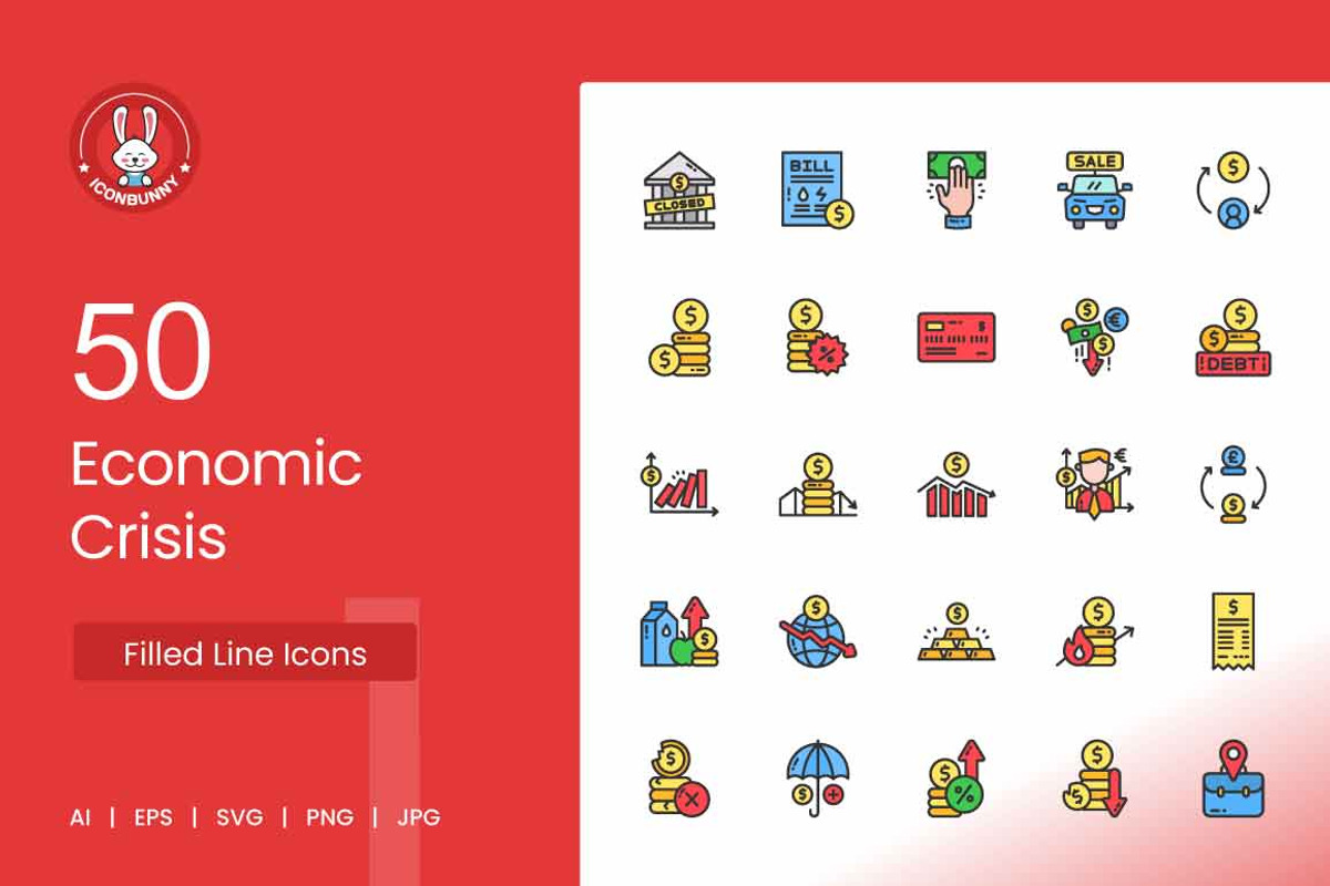 Economic Crisis Filled Line Icons, an Icon by IconBunny (Photo 1 of 2)