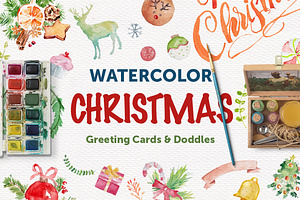 Watercolor Christmas Print & Doodles