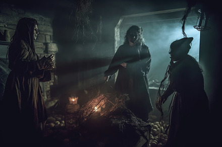 A spooky scene at a haunted house attraction. Halloween Concept., a Holiday Photo by designvectx