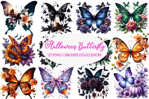 Fantasy Halloween Butterfly Clipart, an Illustration by Daily.Designs