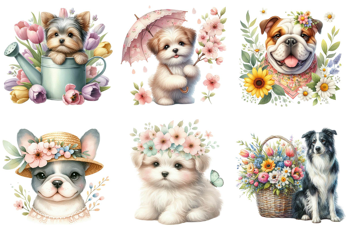 Whimsical Spring Dogs Clipart, an Illustration by DreamPrint404 (Photo 5 of 6)