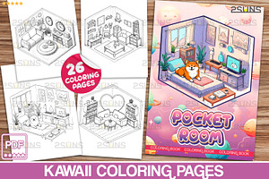 Kawaii Coloring pages, Pocket Room, a Stationery Template by 2SUNS