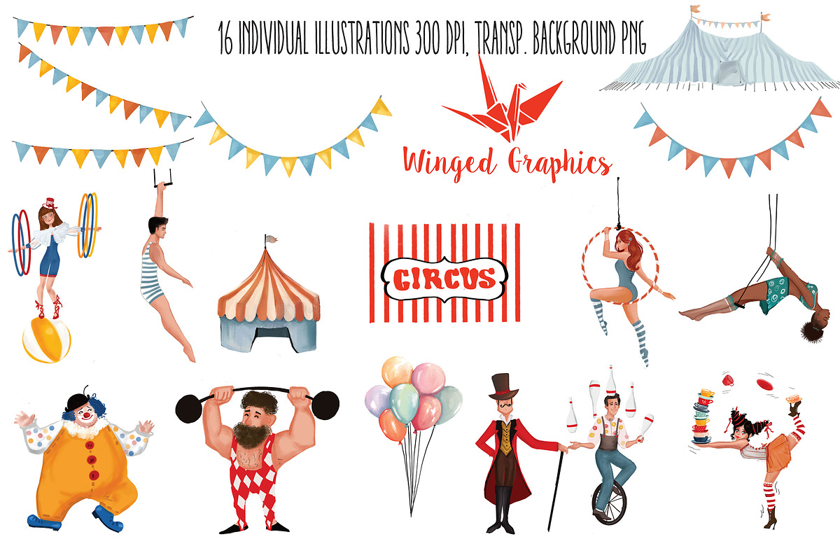 Circus arts : 16 illustration set, a Person Illustration by Winged Graphics (Photo 2 of 4)